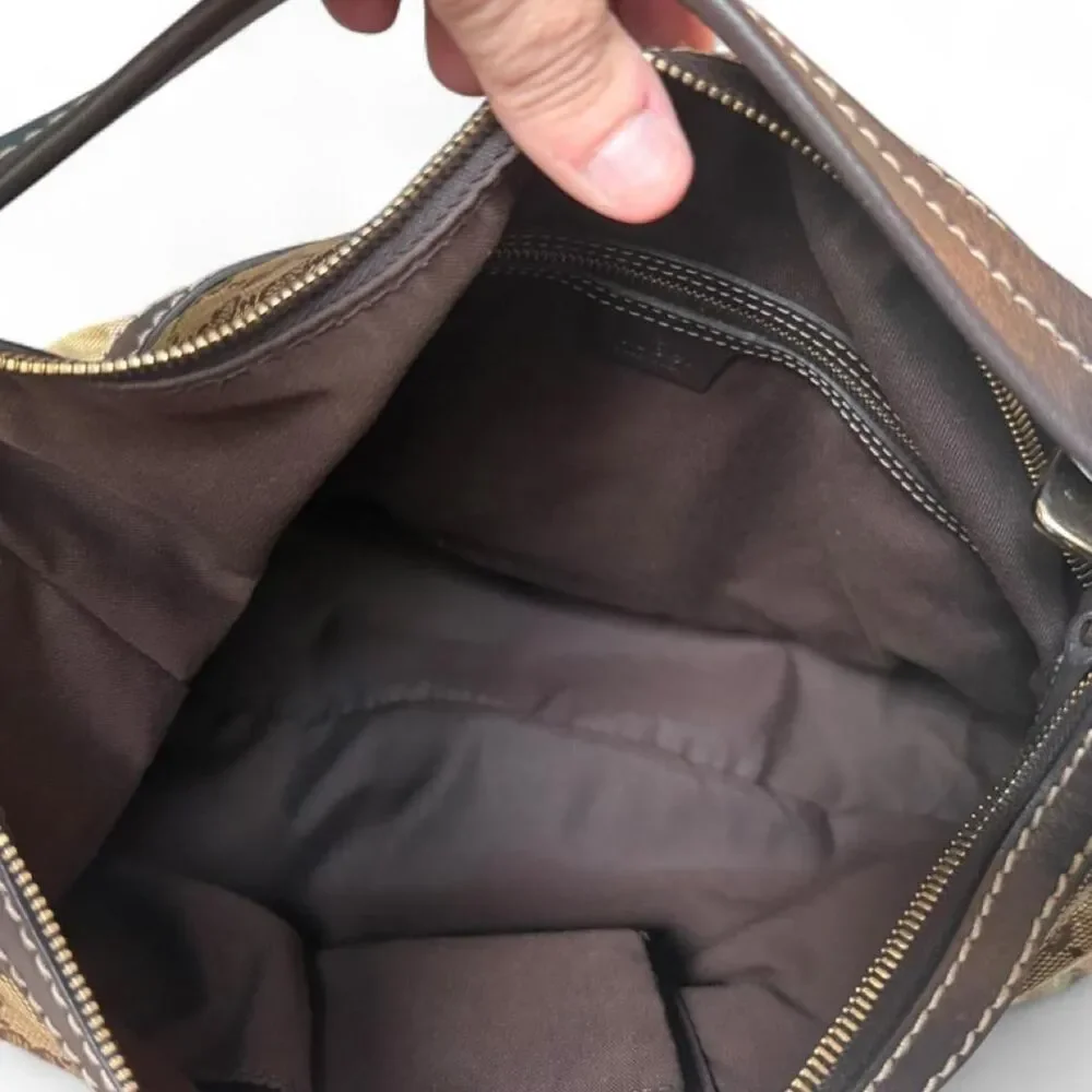 Gucci GG Crystal Mix Hobo Bag Brown Monogram Coated Canvas Leather Shoulder
